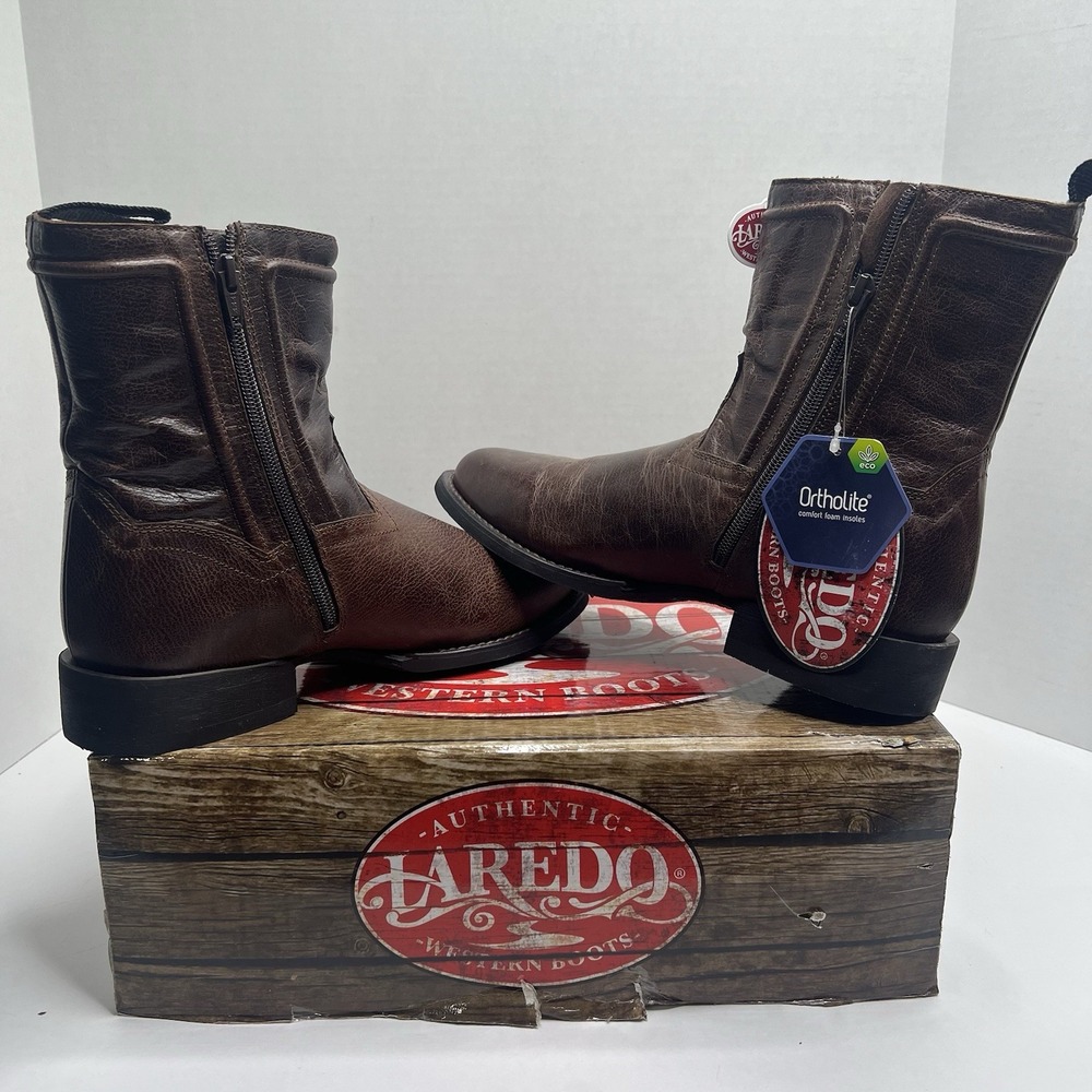 LAREDO Men's 8.5 D Brown Leather Side Zipper Western Cowboy Boots 62084 NIB